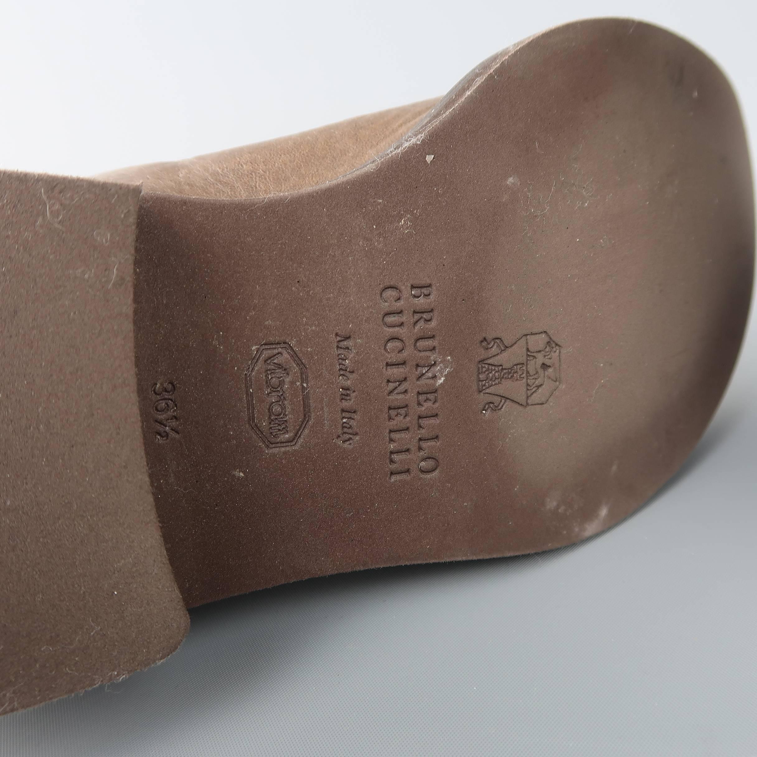 Women's BRUNELLO CUCINELLI Size 6.5 Brown Leather Beaded Monili Strap Biker Boots