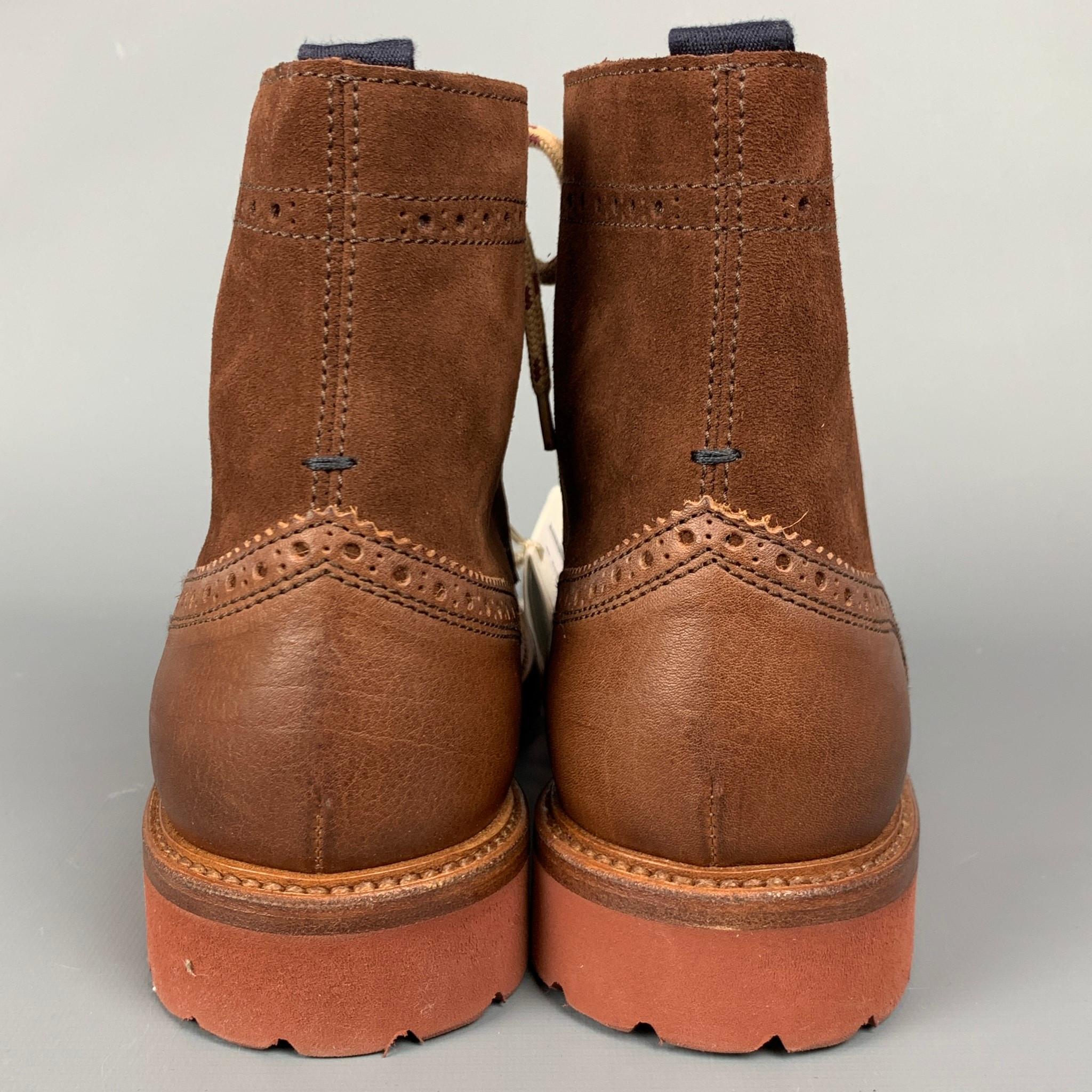 BRUNELLO CUCINELLI Size 7 Brown Two Toned Suede Leather Wingtip Boots In New Condition In San Francisco, CA