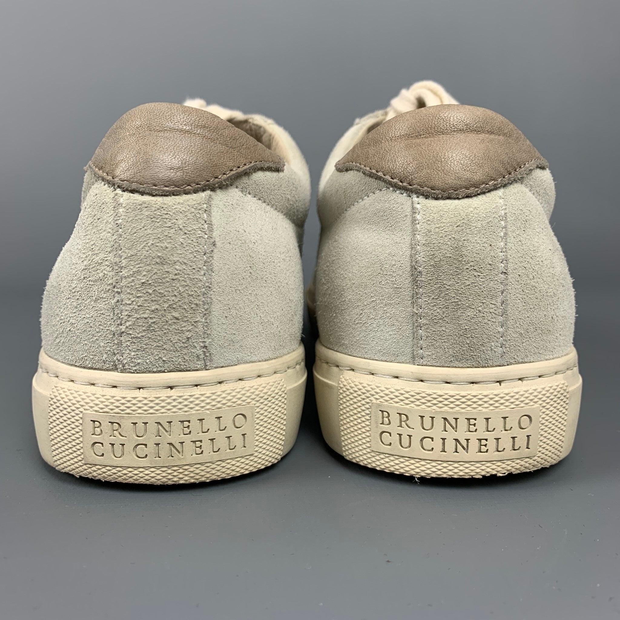 BRUNELLO CUCINELLI Size 7.5 Sea Foam Suede Sneakers For Sale 1