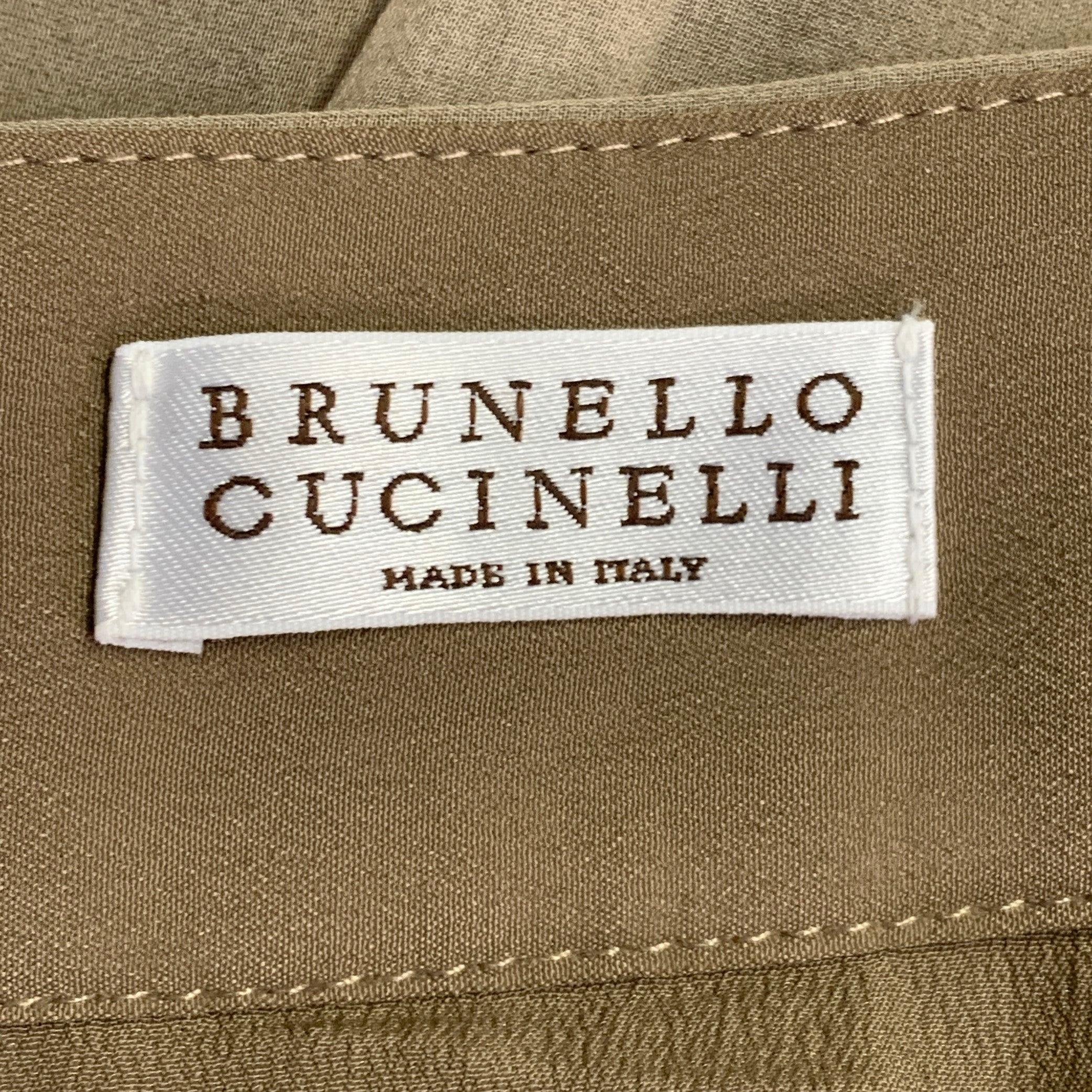 Brunello Cucinelli Taglia 8 Beige Taupe Gonna lunga asimmetrica a pieghe in seta, alta e bassa in vendita 1