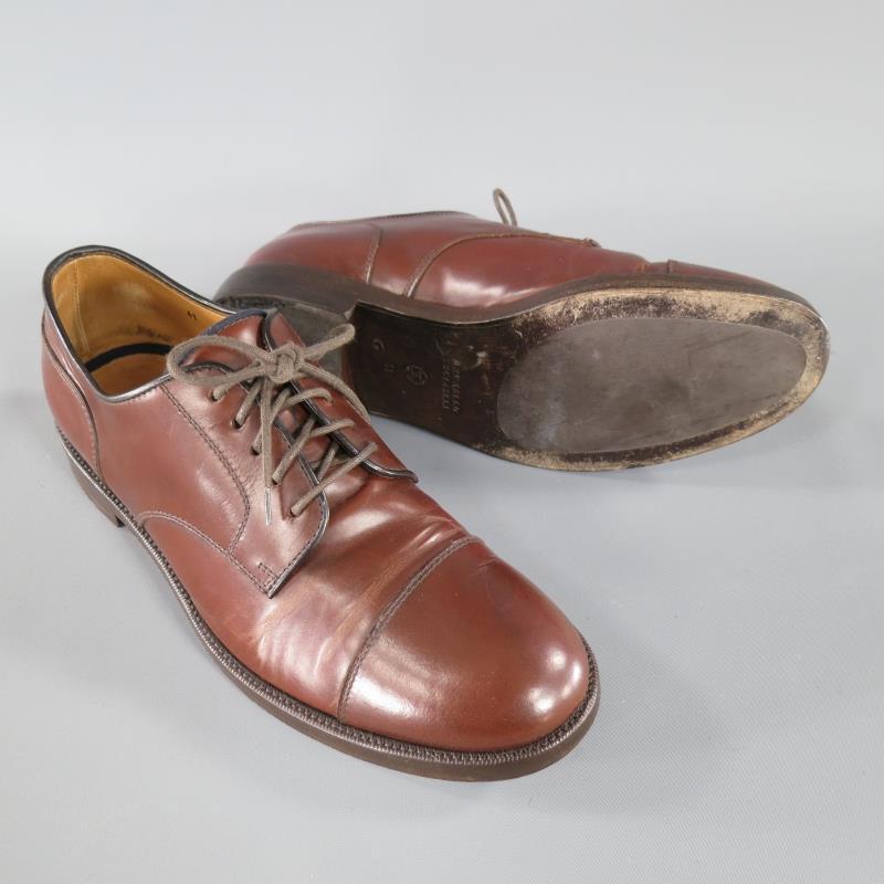 BRUNELLO CUCINELLI Size 8 Brown Leather Cap-toe Lace Up In Fair Condition For Sale In San Francisco, CA