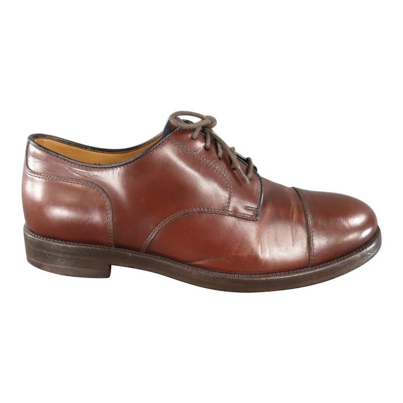 BRUNELLO CUCINELLI Size 8 Brown Leather Cap-toe Lace Up