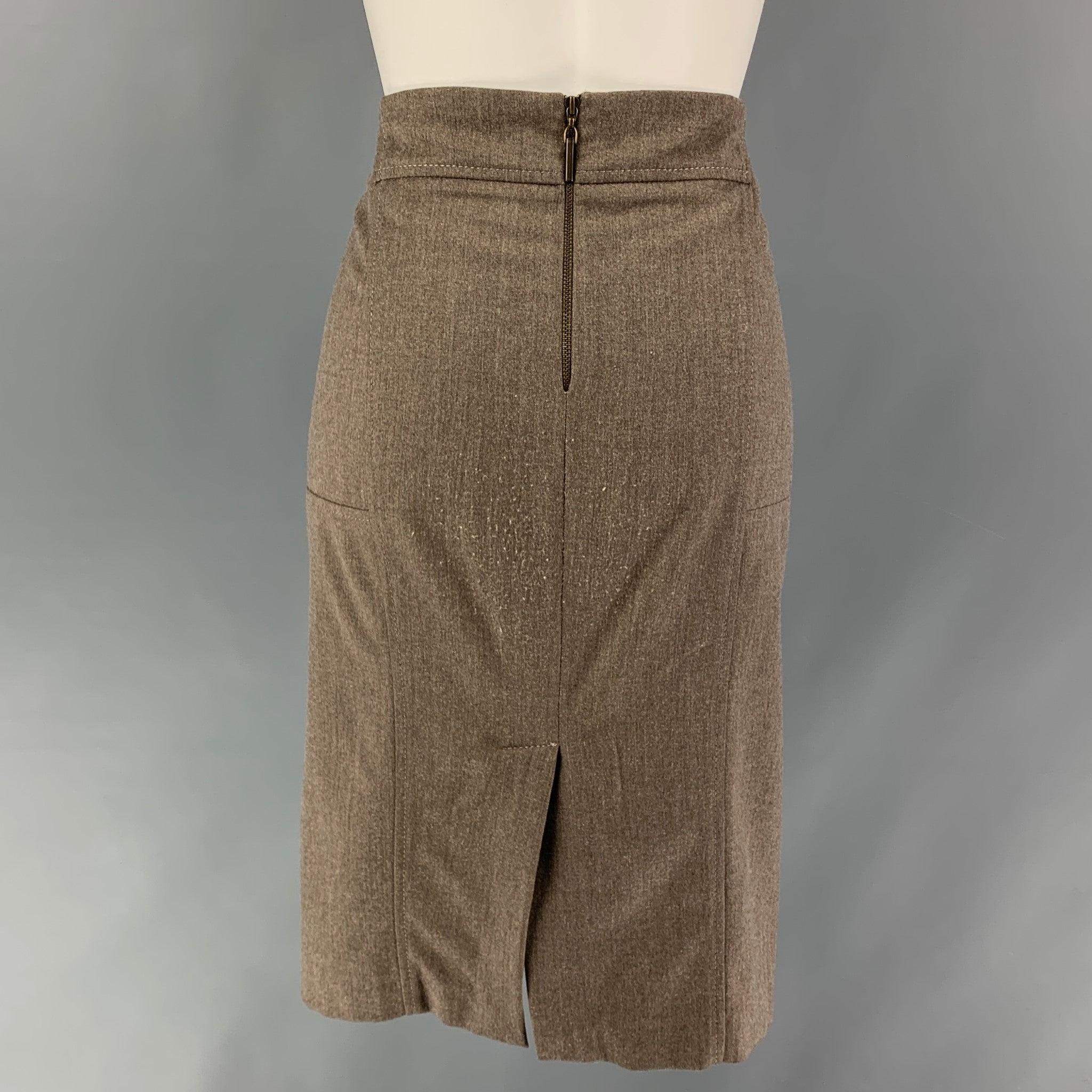 BRUNELLO CUCINELLI Size 8 Brown Wool Blend Heather Pencil Skirt In Good Condition For Sale In San Francisco, CA