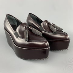 BRUNELLO CUCINELLI Size 8 Burgundy Leather Platform Wedge Tassell Loafers