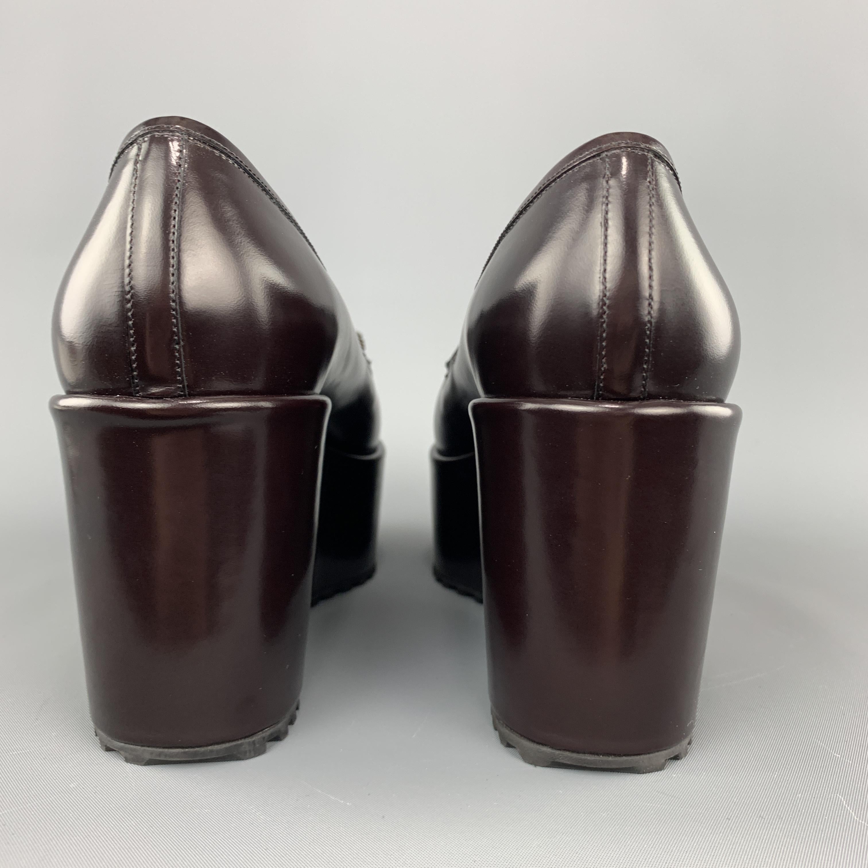 BRUNELLO CUCINELLI Size 8 Burgundy Leather Platform Wedge Tassell Loafers 1