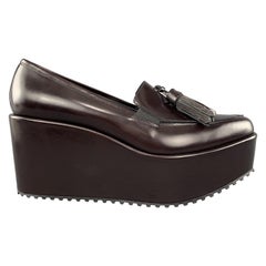 BRUNELLO CUCINELLI Size 8 Burgundy Leather Platform Wedge Tassell Loafers