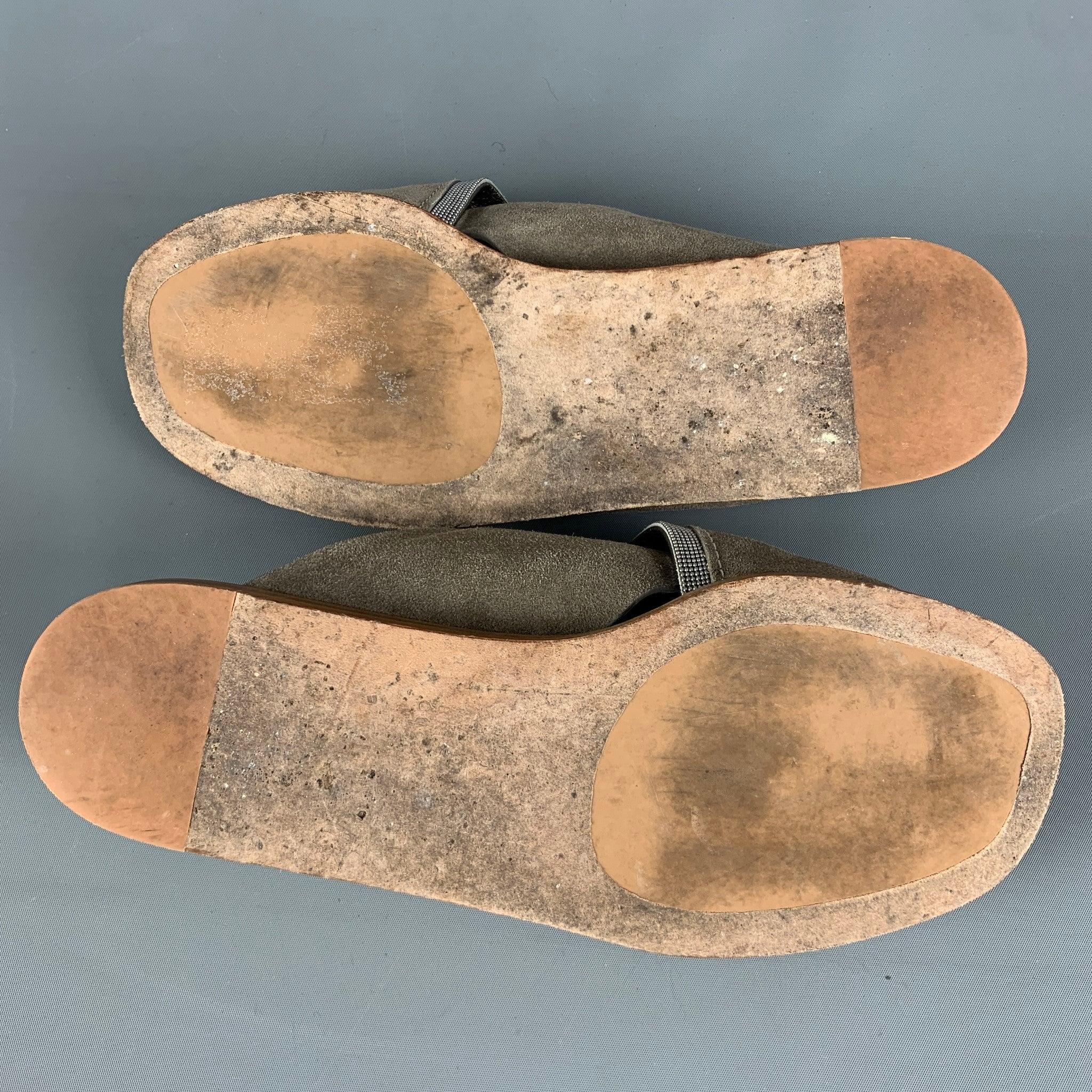 BRUNELLO CUCINELLI Size 8 Grey Sage Suede Slip On Sandals 2