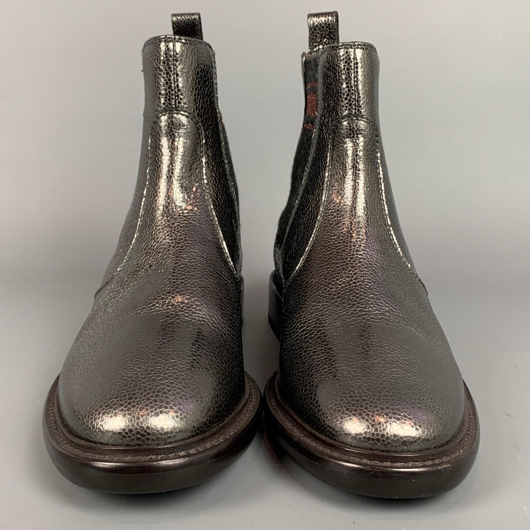 BRUNELLO CUCINELLI Size 8 Pewter & Charcoal Leather Crackled Pull On Boots In New Condition In San Francisco, CA