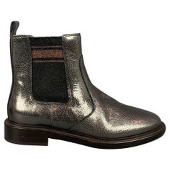 BRUNELLO CUCINELLI Size 8 Pewter & Charcoal Leather Crackled Pull On Boots