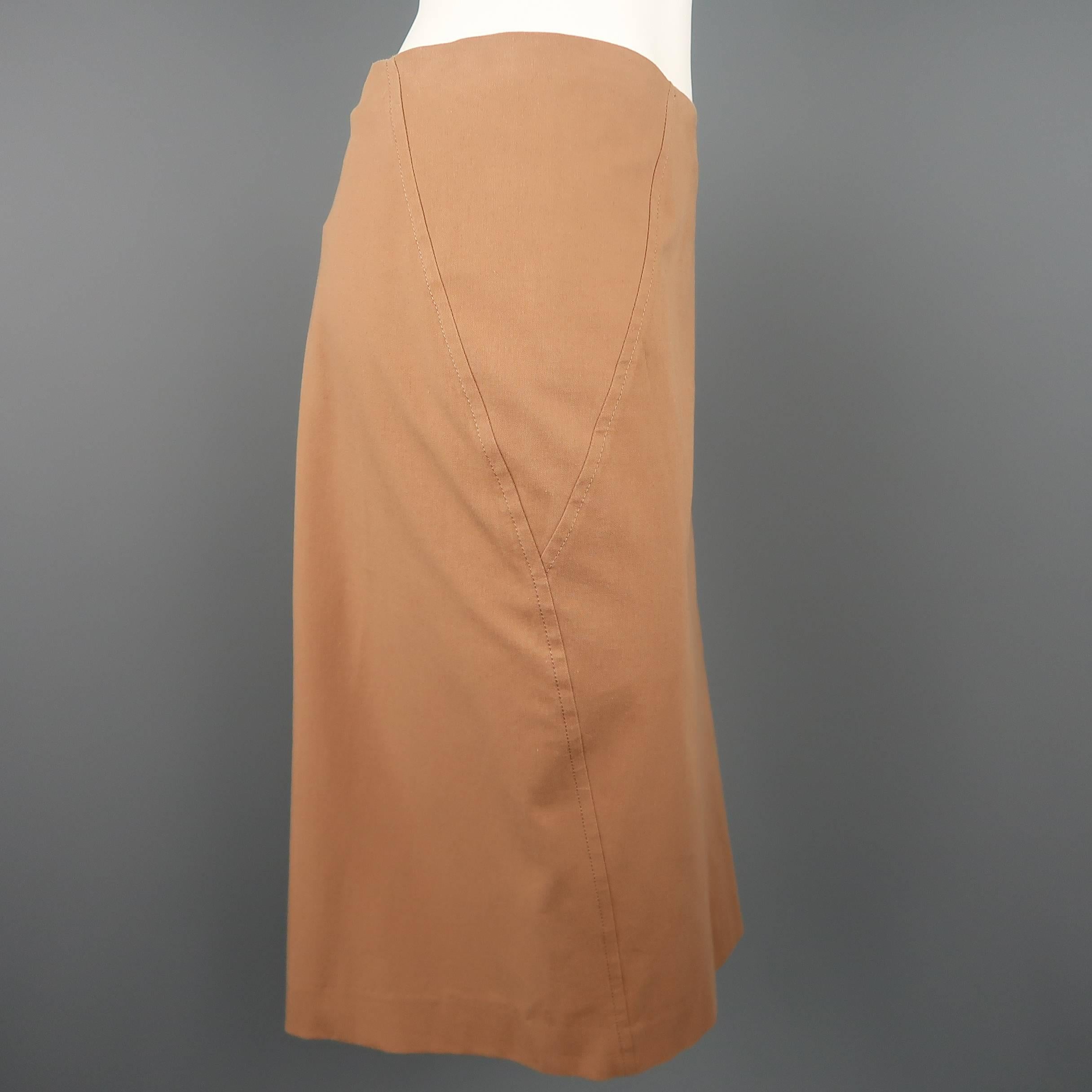 Brown BRUNELLO CUCINELLI Size 8 Tan Cotton / Elastane Pencil Skirt
