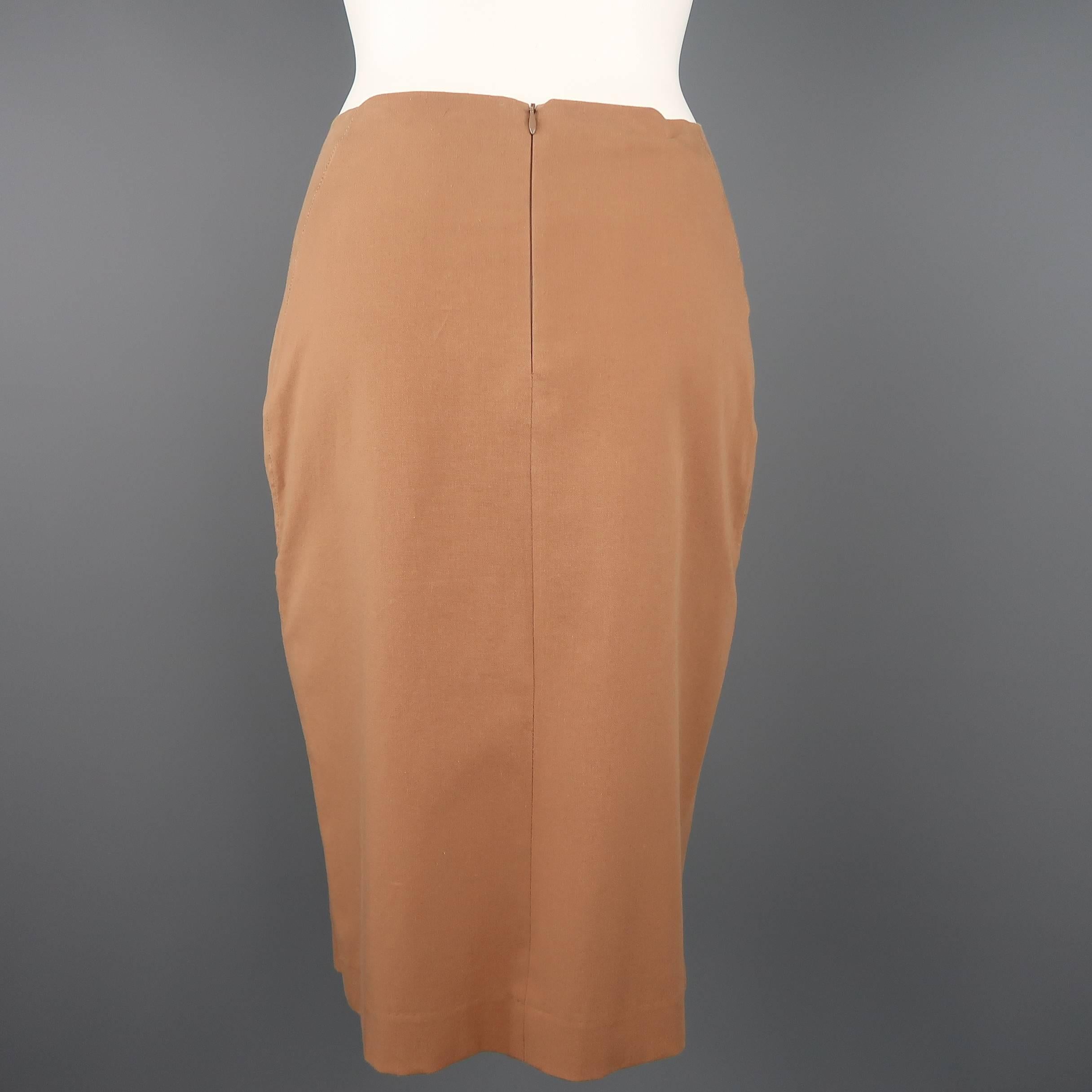 BRUNELLO CUCINELLI Size 8 Tan Cotton / Elastane Pencil Skirt In Good Condition In San Francisco, CA