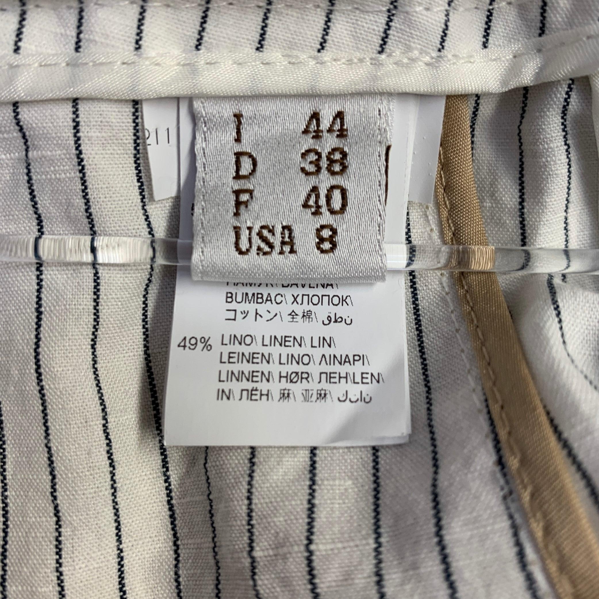 Brunello Cucinelli Size 8 White Black Cotton Linen Pinstripe Wide Leg Belted Shorts Pour femmes en vente