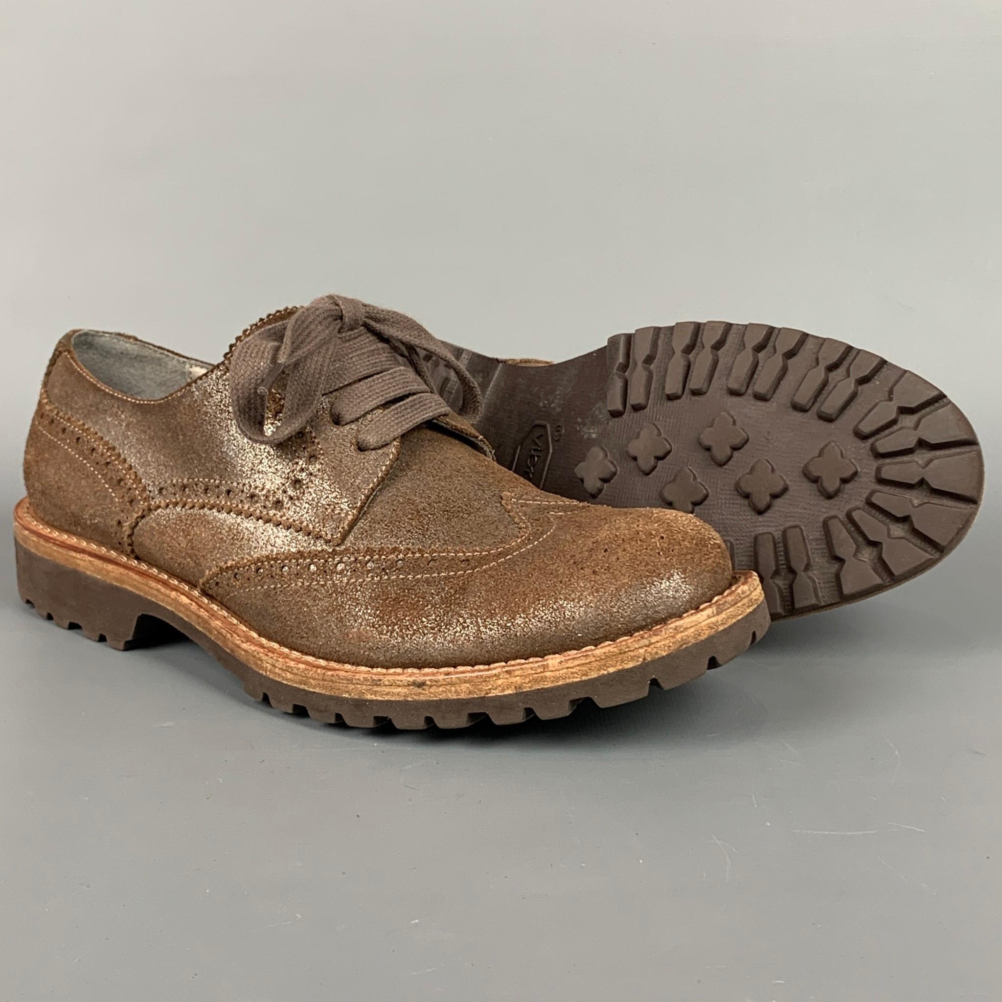 BRUNELLO CUCINELLI Size 8.5 Brown Perforated Suede Shoes In Good Condition In San Francisco, CA