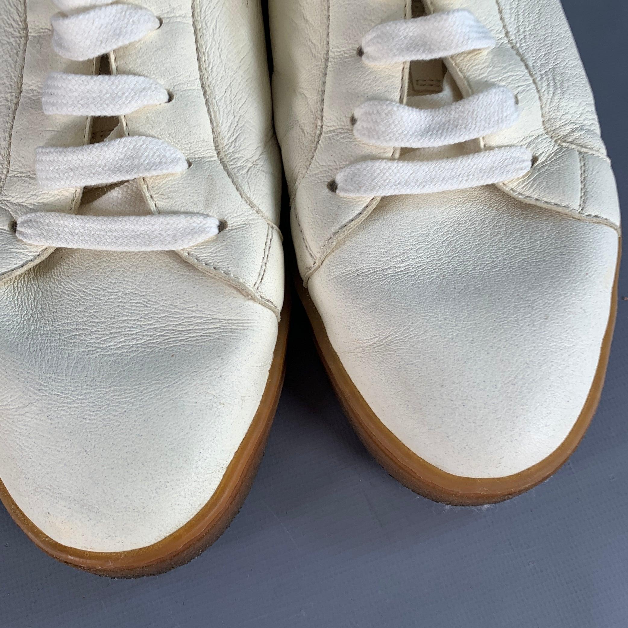 BRUNELLO CUCINELLI Größe 9 Off White Grau Leder Low Top Sneakers im Angebot 6