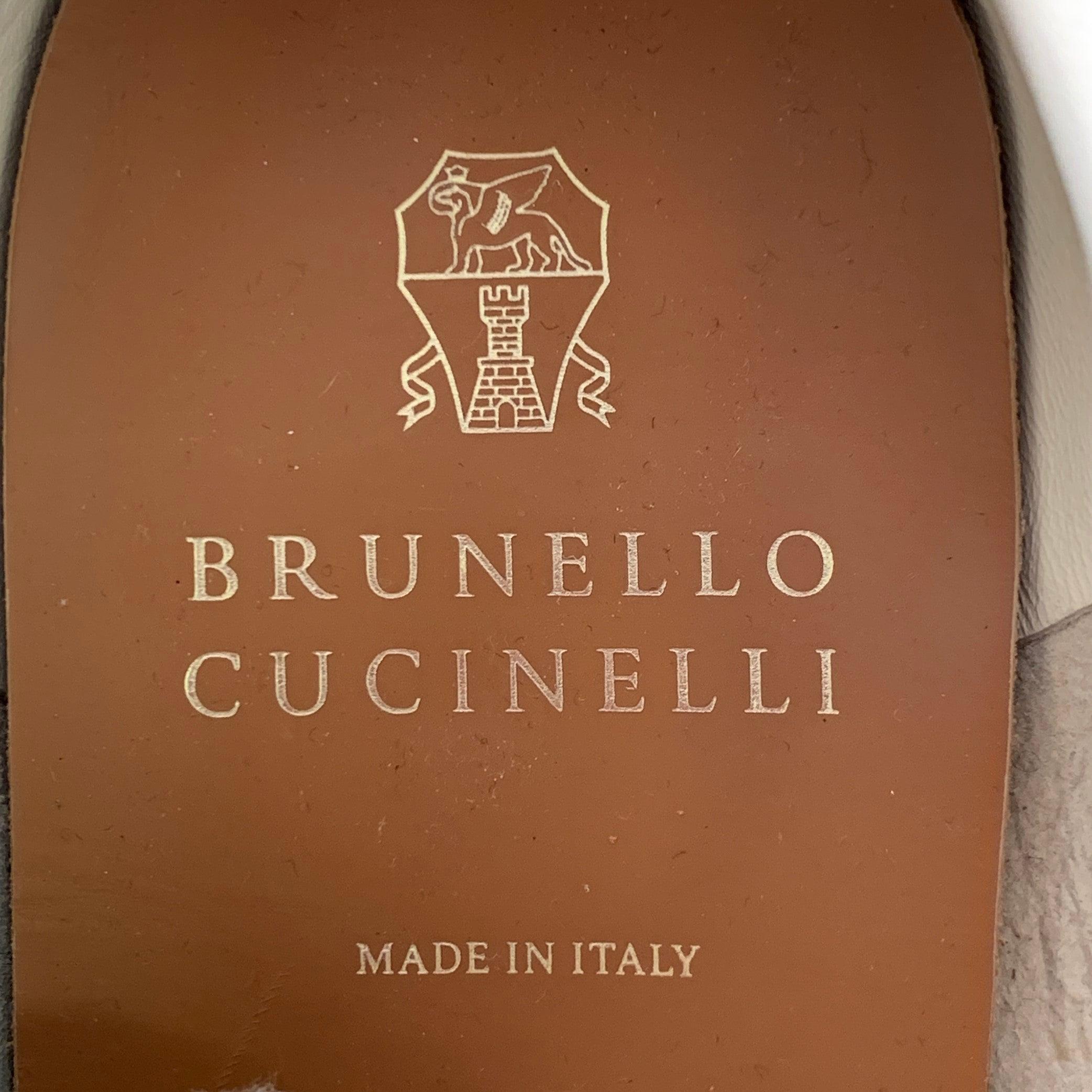 BRUNELLO CUCINELLI Größe 9 Off White Grau Leder Low Top Sneakers im Angebot 3