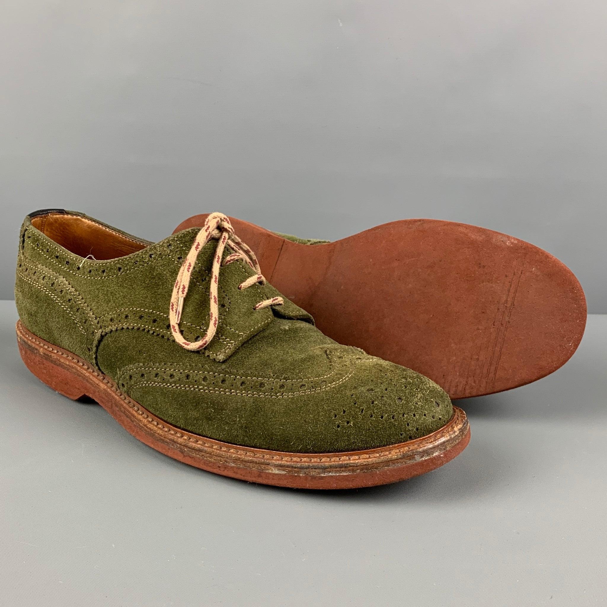 BRUNELLO CUCINELLI Size 9 Olive Suede Wingtip Lace Up Shoes In Good Condition For Sale In San Francisco, CA