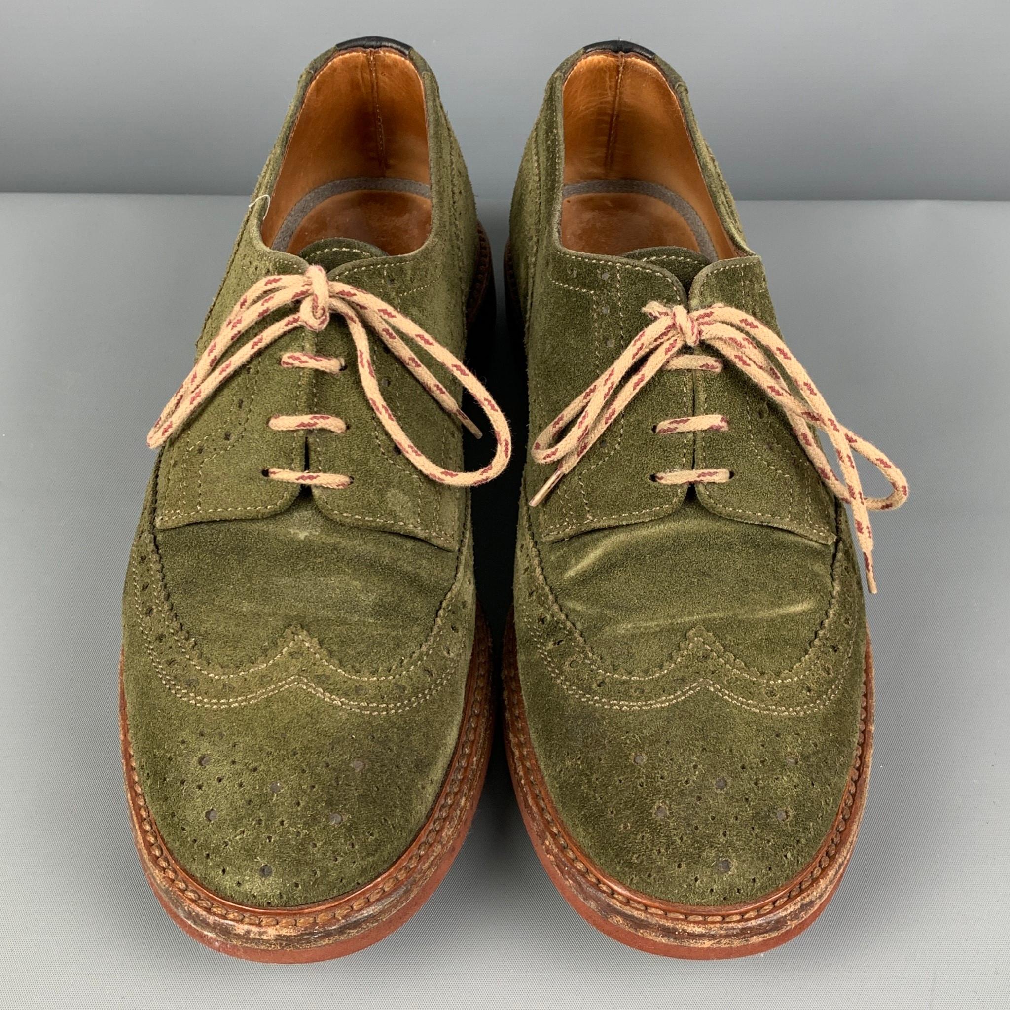 Men's BRUNELLO CUCINELLI Size 9 Olive Suede Wingtip Lace Up Shoes