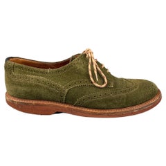 BRUNELLO CUCINELLI Size 9 Olive Suede Wingtip Lace Up Shoes