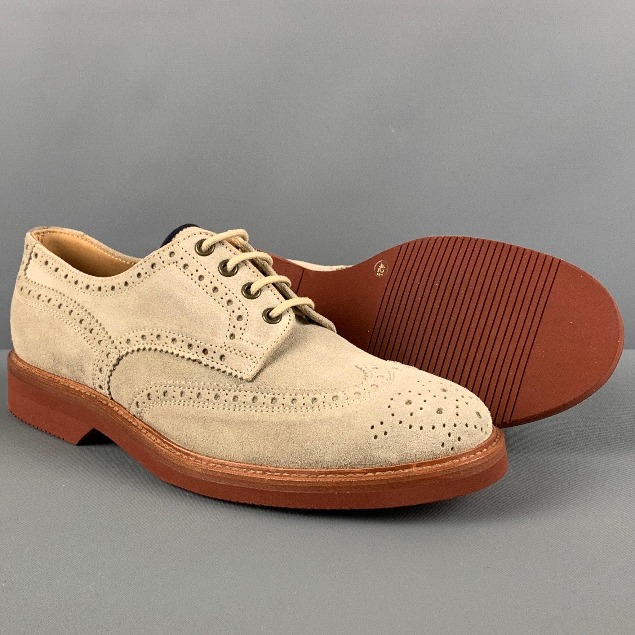 Men's BRUNELLO CUCINELLI Size 9.5 Beige Brown Wingtip Brogue Lace Up Shoes For Sale