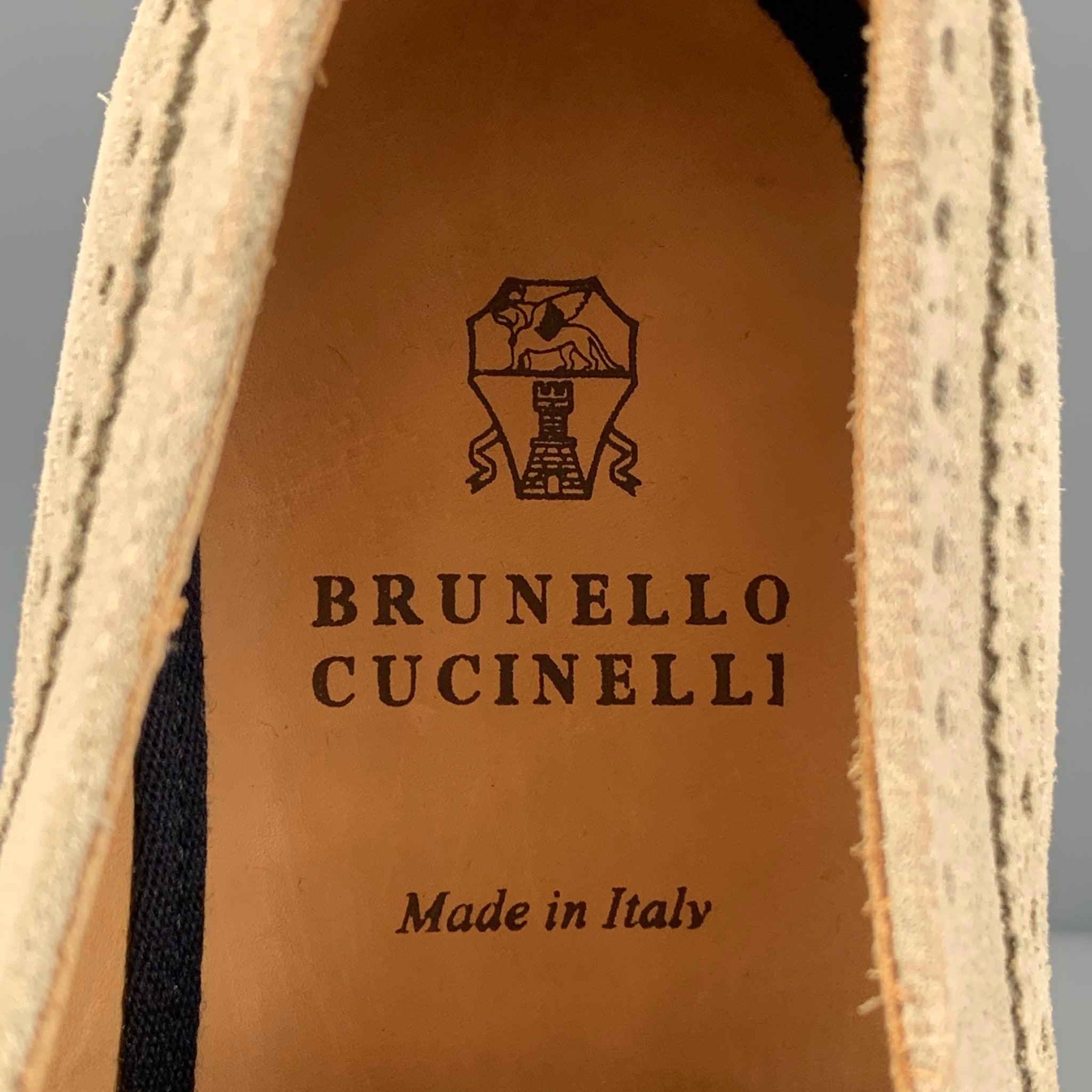 BRUNELLO CUCINELLI Size 9.5 Beige Brown Wingtip Brogue Lace Up Shoes For Sale 4