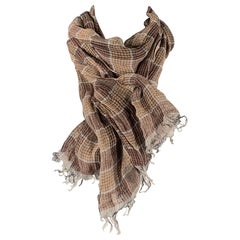 BRUNELLO CUCINELLI Size Brown Tan Plaid Linen Scarves