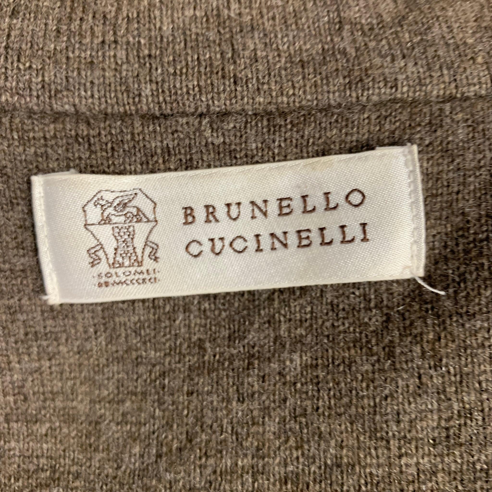 BRUNELLO CUCINELLI Size L Beige Brown Wool Herringbone Vest 2