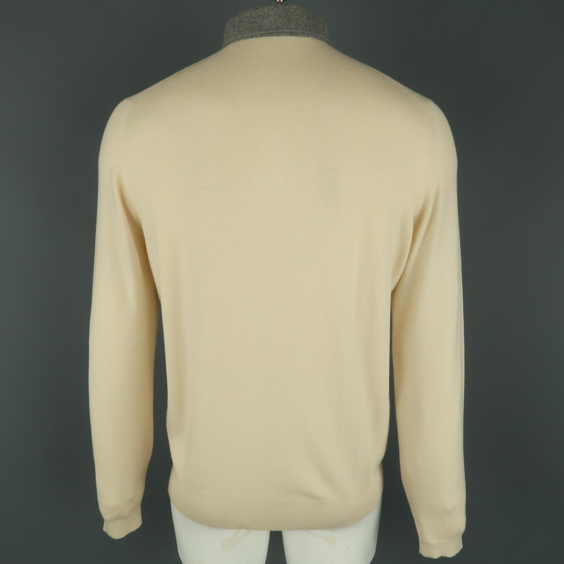 Men's BRUNELLO CUCINELLI Size L Beige Solid Cashmere Button Down Pullover