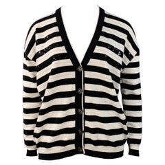 BRUNELLO CUCINELLI Size L Black White Cashmere Stripe Monili Beaded Sequined Cardigan BRUNELLO CUCINELLI Size L Black White Cashmere Stripe Monili Beaded Sequined Cardigan