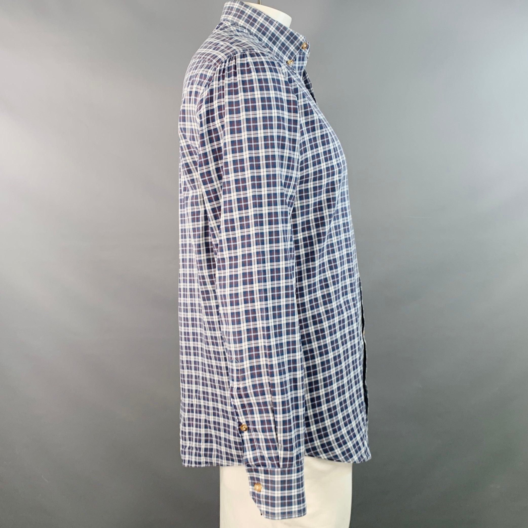 Grigio BRUNELLO CUCINELLI Taglia L Camicia a maniche lunghe in cotone a scacchi blu e bianchi, Basic Fit in vendita