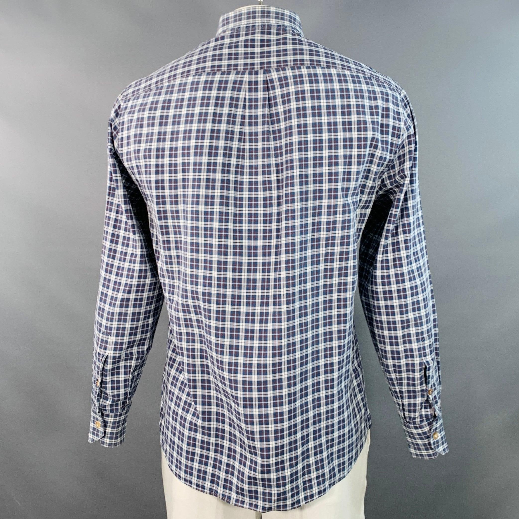BRUNELLO CUCINELLI Taglia L Camicia a maniche lunghe in cotone a scacchi blu e bianchi, Basic Fit In condizioni buone in vendita a San Francisco, CA