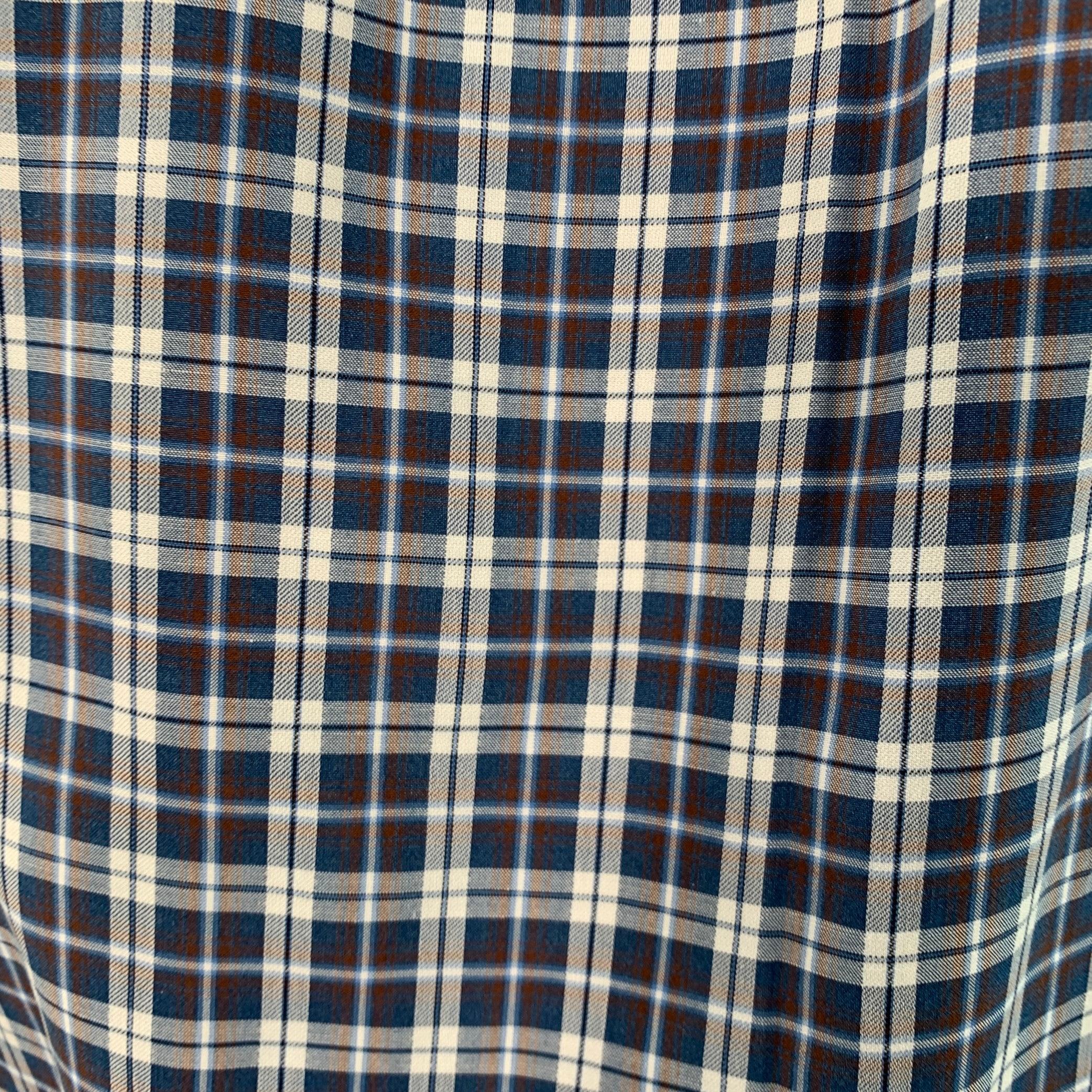 Uomo BRUNELLO CUCINELLI Taglia L Camicia a maniche lunghe in cotone a scacchi blu e bianchi, Basic Fit in vendita
