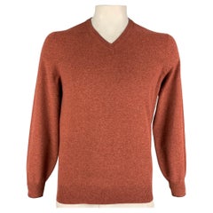 BRUNELLO CUCINELLI Size L Brick Knitted Cashmere V-Neck Sweater
