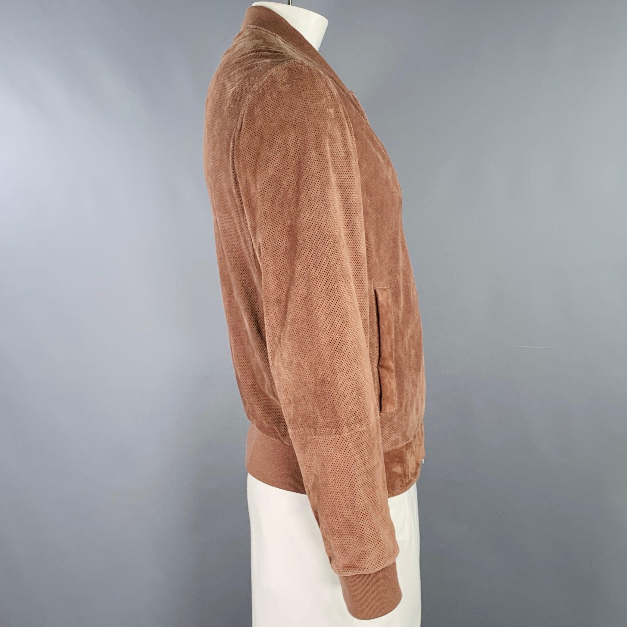 Marron BRUNELLO CUCINELLI Taille L Veste bombardier en daim perforé Brown en vente