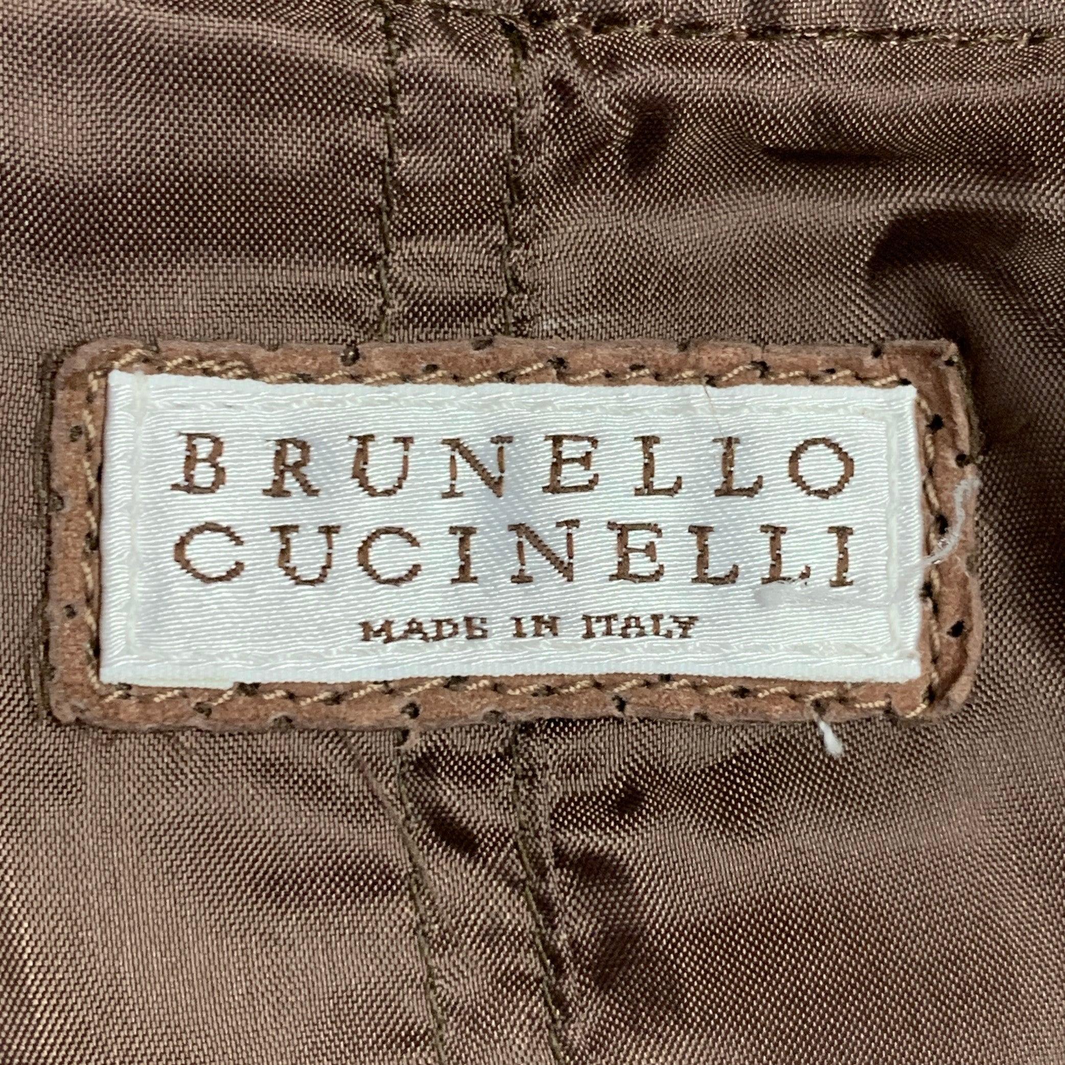 BRUNELLO CUCINELLI Taille L Veste bombardier en daim perforé Brown Pour hommes en vente