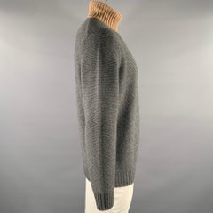 BRUNELLO CUCINELLI Talla L Gris Camel Lana Cachemira Seda Jersey de cuello alto