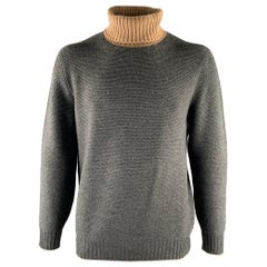 BRUNELLO CUCINELLI Talla L Gris Camel Lana Cachemira Seda Jersey de cuello alto