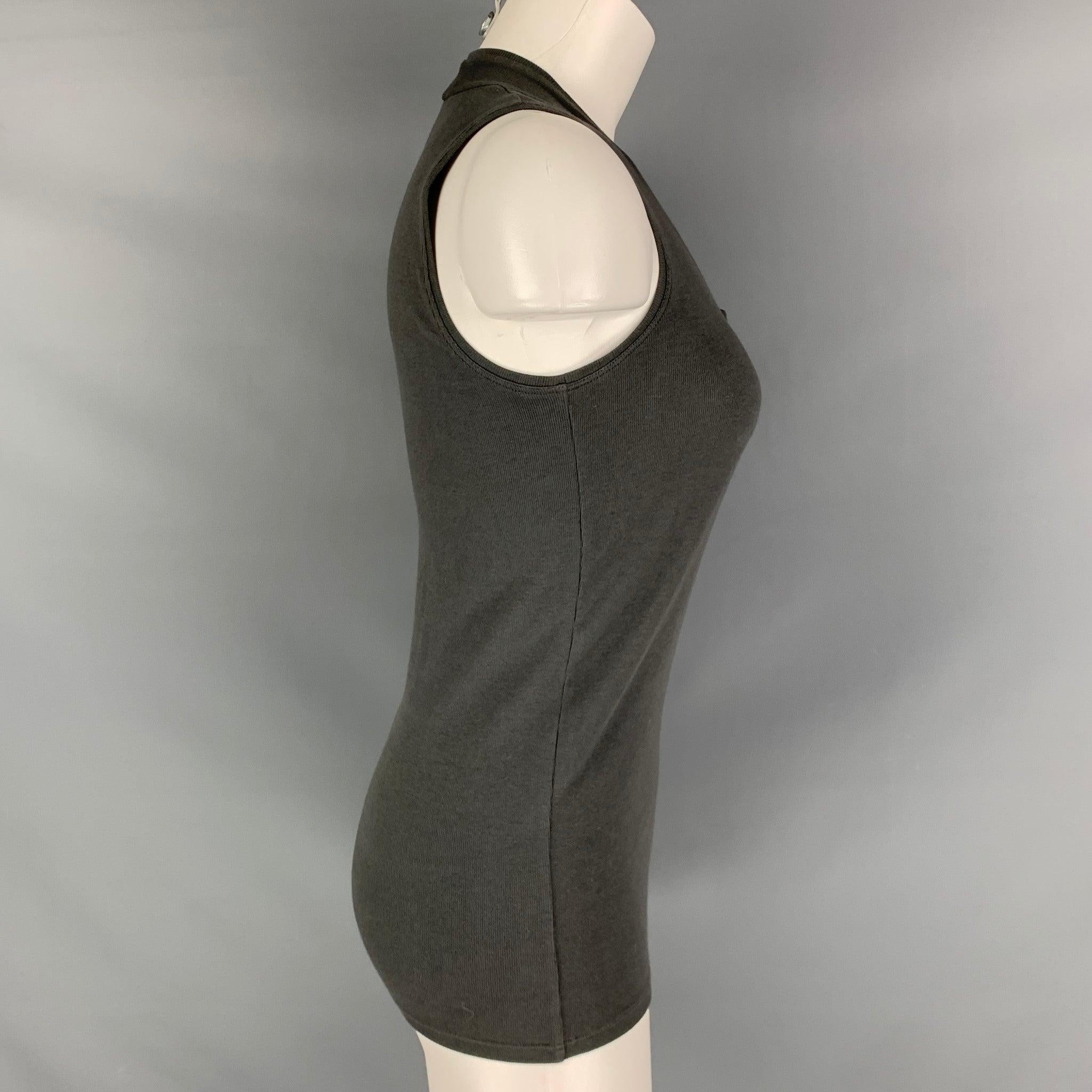 BRUNELLO CUCINELLI tank top comes in a grey cotton and lycra ribbed knit material featuring a beaded detail at center front. Made in Italy.Excellent
 Pre-Owned Condition. Moderate discoloration throughout. As-Is. 

Marked:   L 

Measurements: 
 