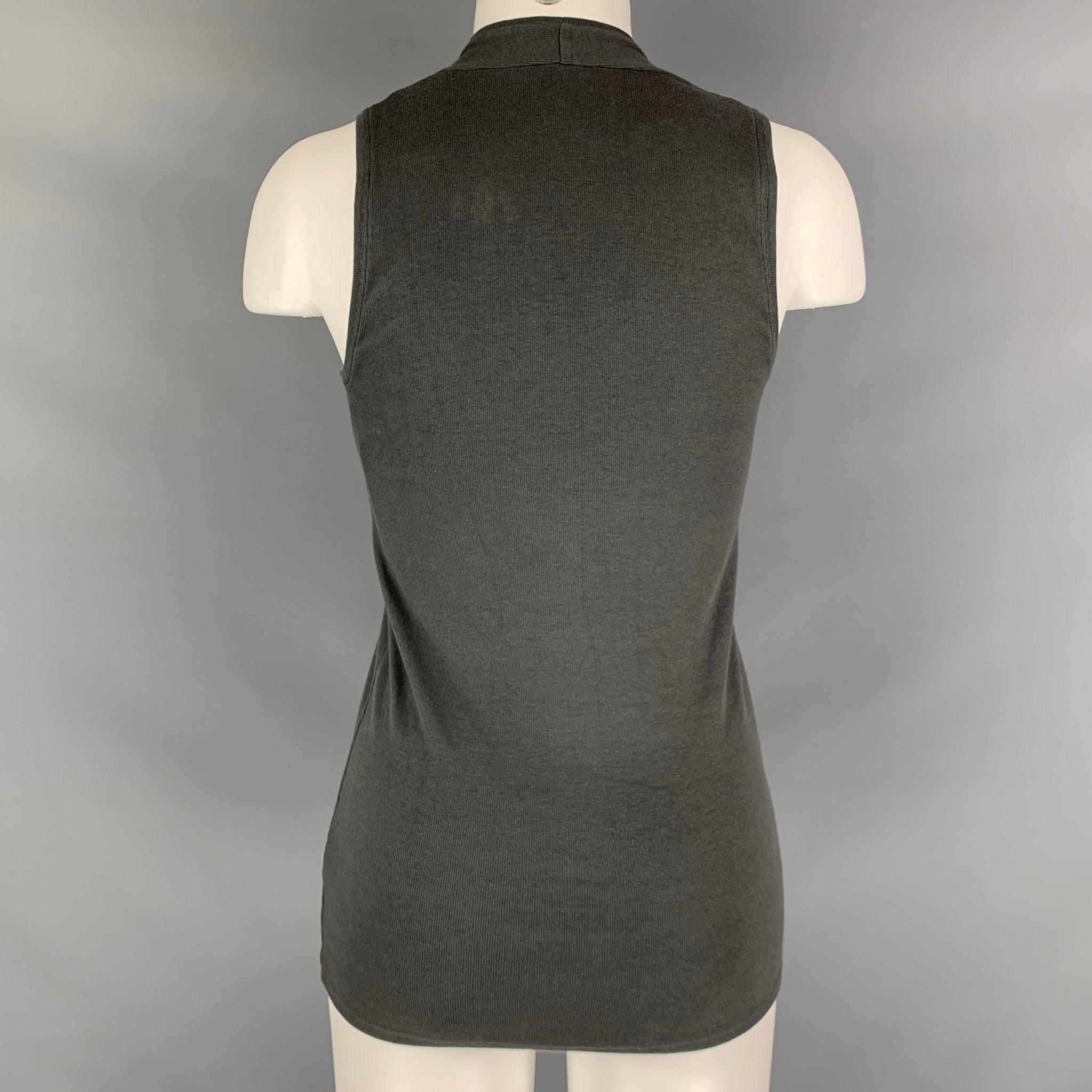 BRUNELLO CUCINELLI Size L Grey Cotton  Lycra Pleated Tank Casual Top In Good Condition For Sale In San Francisco, CA