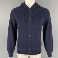 BRUNELLO CUCINELLI Size L Navy Knitted Cotton Hooded Jacket