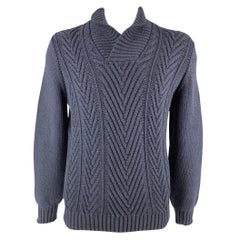 BRUNELLO CUCINELLI Size L Navy Knitted Cotton / Polyamide Shawl Collar Sweater