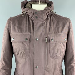 BRUNELLO CUCINELLI Size L Plum Cotton Blend Hooded Patch Pockets Zip & Snaps Jac