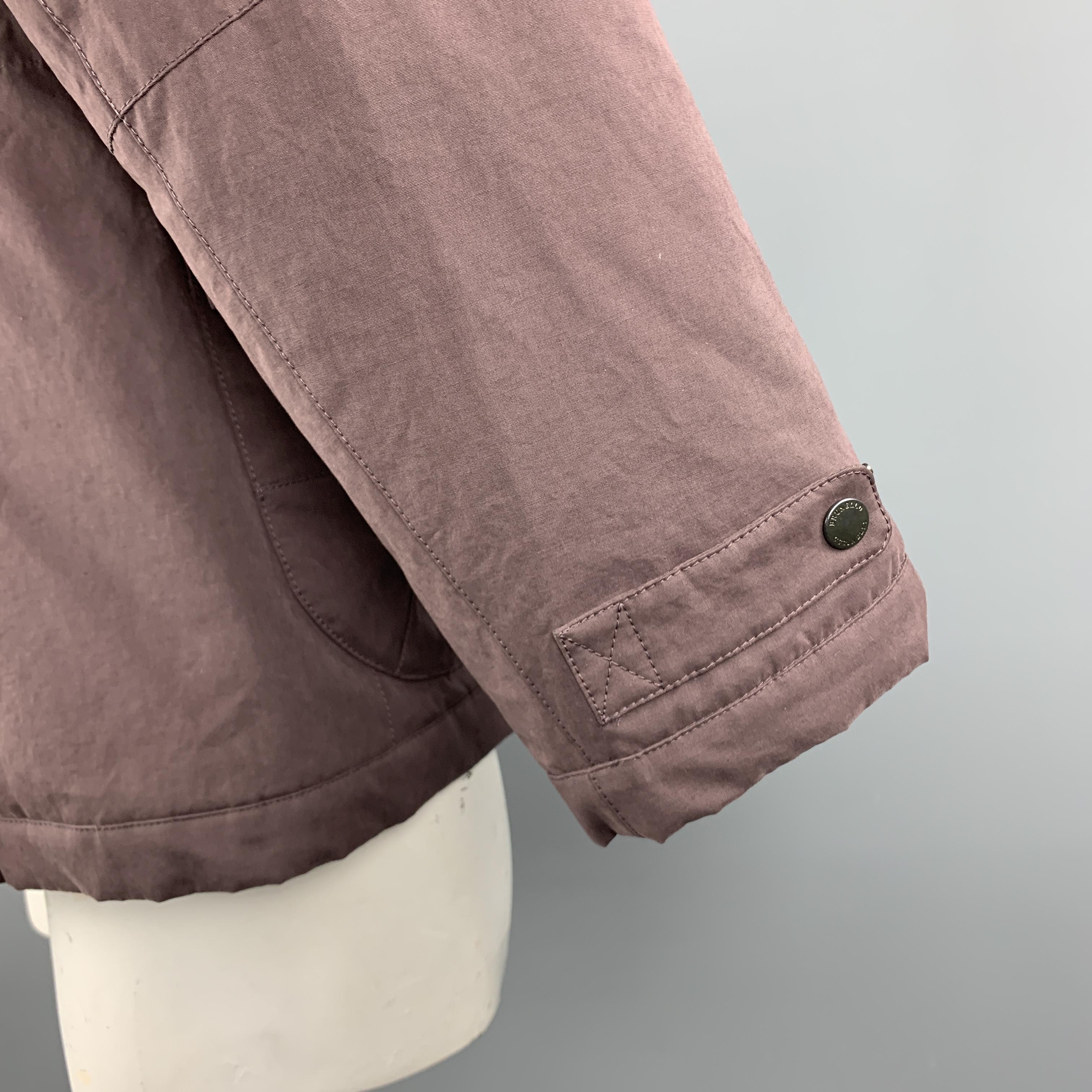 Men's BRUNELLO CUCINELLI Size L Plum Cotton Blend Hooded Patch Pockets Zip & Snaps Jac