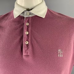 BRUNELLO CUCINELLI Size L Purple White Color Block Cotton Polo