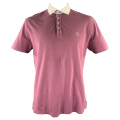 BRUNELLO CUCINELLI Size L Purple White Color Block Cotton Polo