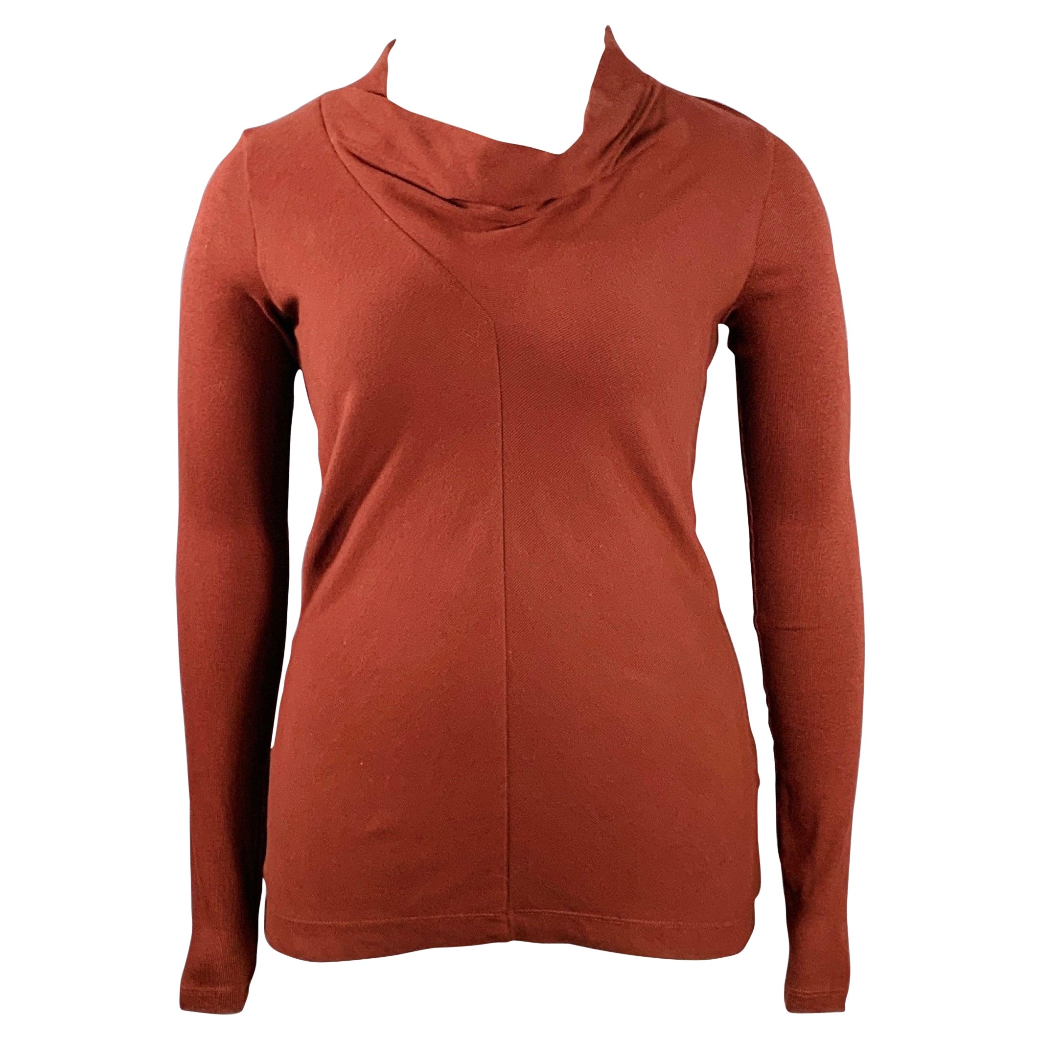 BRUNELLO CUCINELLI Size L Red Burgundy Cotton Blend Ribbed Cowl Neck Pullover im Angebot