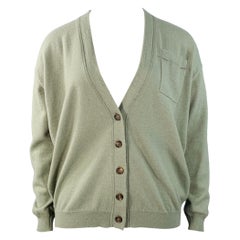 BRUNELLO CUCINELLI Size L Sage Green Cashmere Monili Beaded One Pocket V-Neck Cardigan