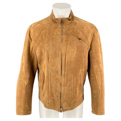 BRUNELLO CUCINELLI Size L Tan Leather Zip Up Jacket