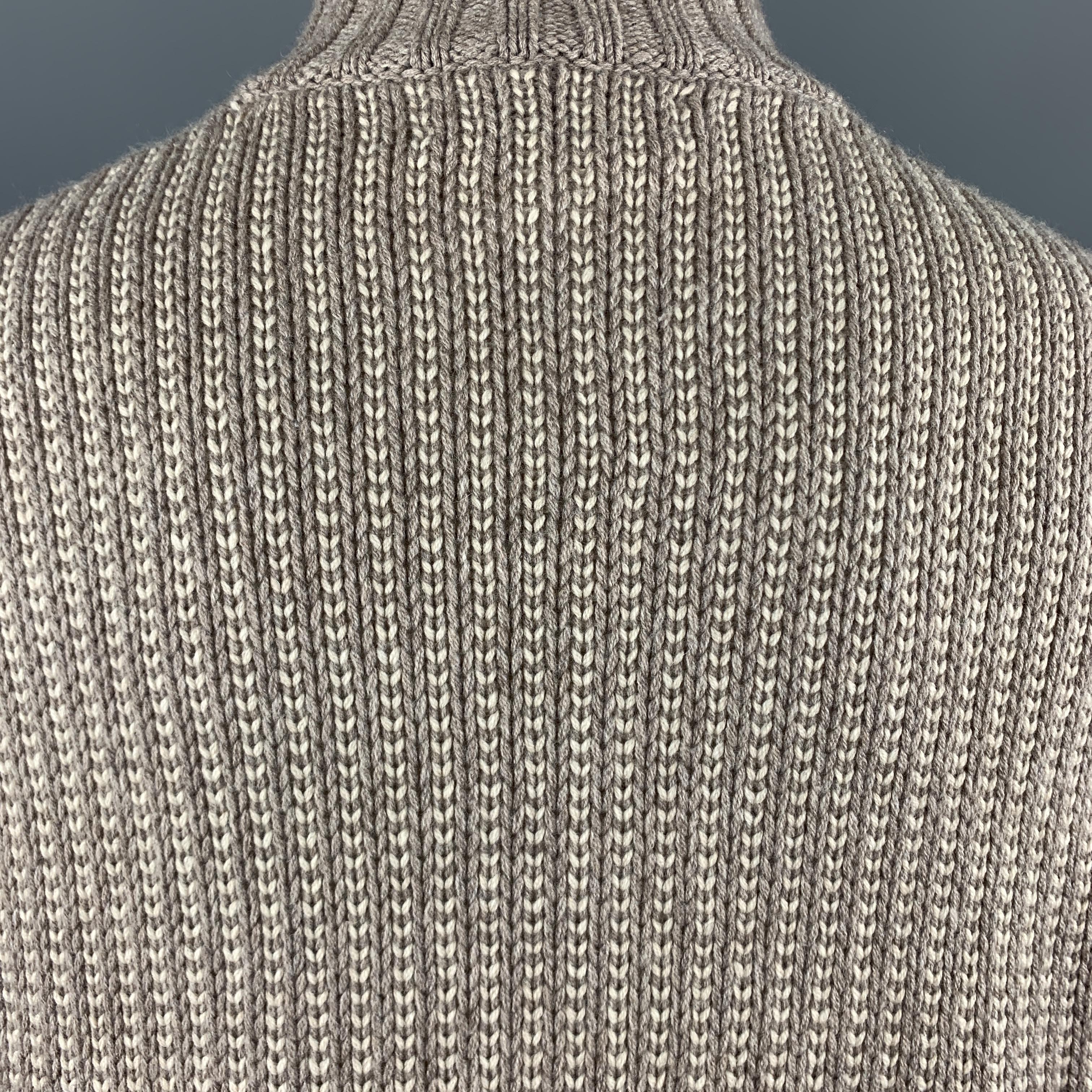 Men's BRUNELLO CUCINELLI Size L Taupe & Cream Striped Wool / Cashmere Zip Up Cardigan