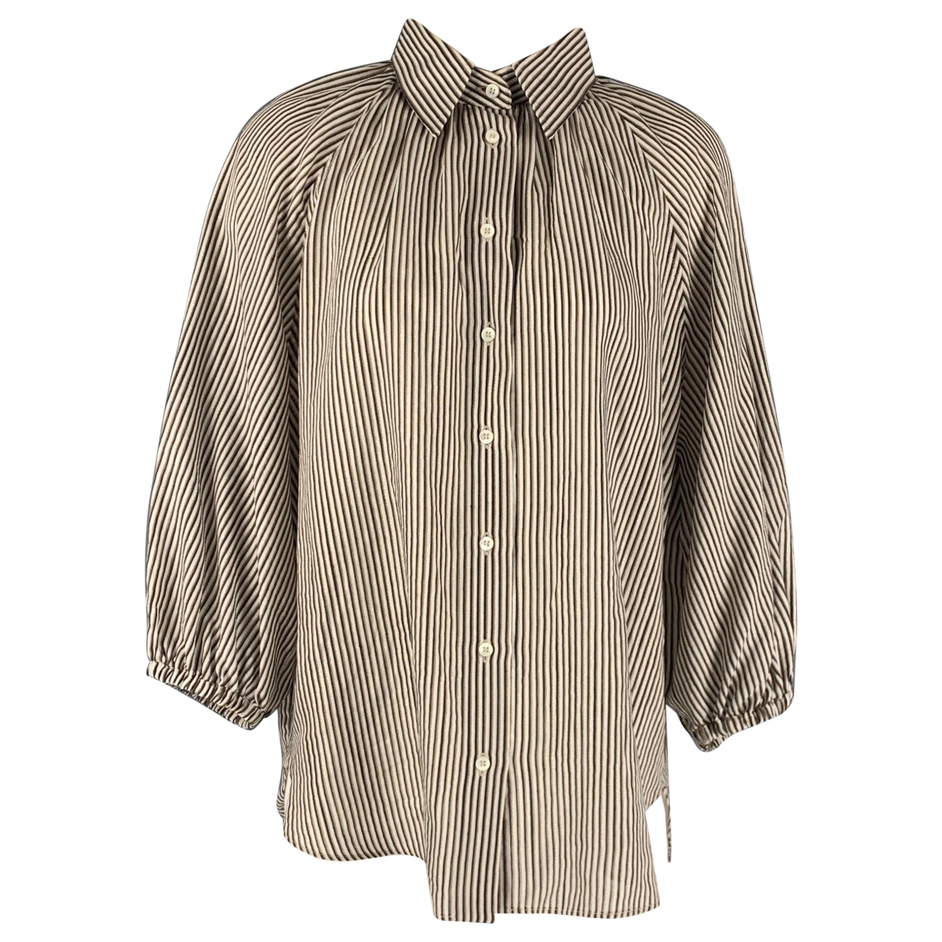 BRUNELLO CUCINELLI Taille L White Brown  Top décontracté à rayures en coton mélangé noir