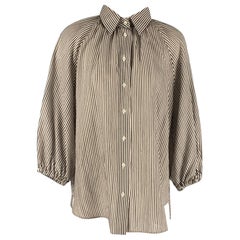 BRUNELLO CUCINELLI Taille L White Brown  Top décontracté à rayures en coton mélangé noir